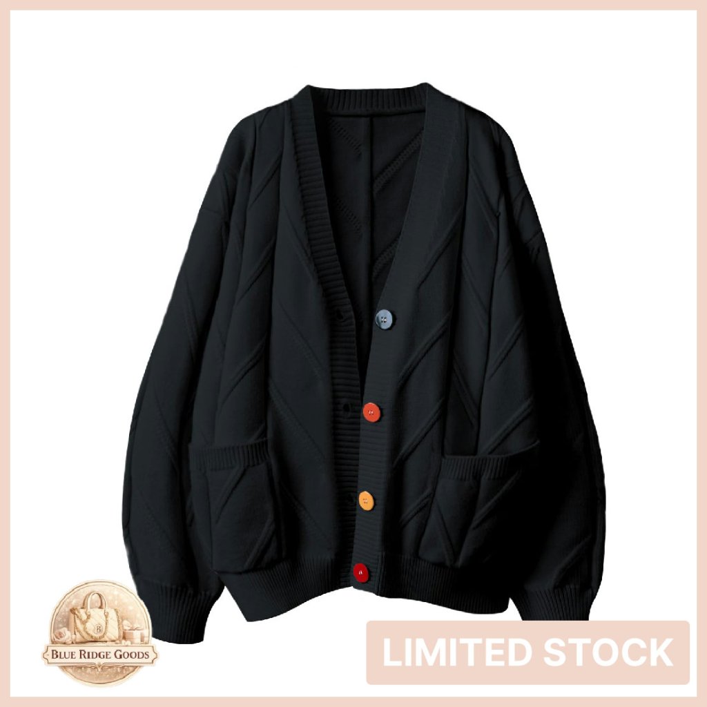 Chunky Cable Knit Cardigan Oversized Chic V-Neck Open Front Button Down